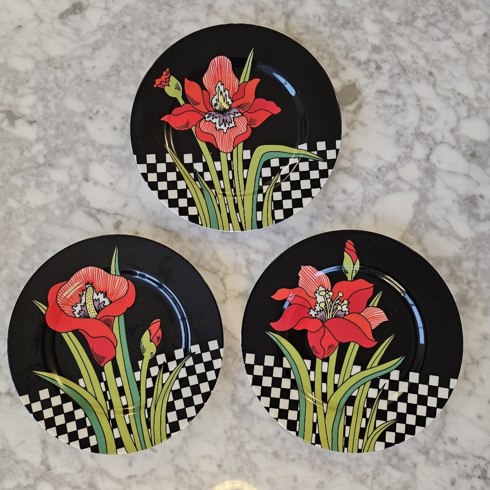 Vintage Fitz & Floyd Jardin Rouge Bread plates Red Orchid Japan, set of 3